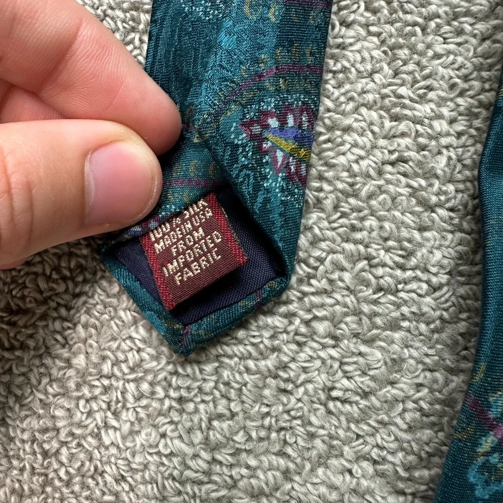Chaps Ralph Lauren Mens Silk Tie Teal Paisley Medallion Jacquard WFL 125 USA
